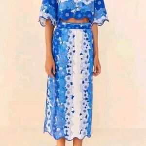 FARM Rio Flower Stripes Midi Skirt L